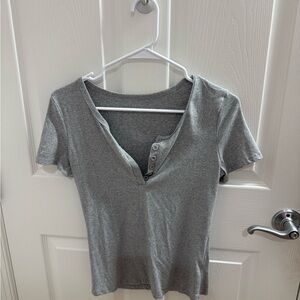 Women's Grey Short-Sleeve Henley Top